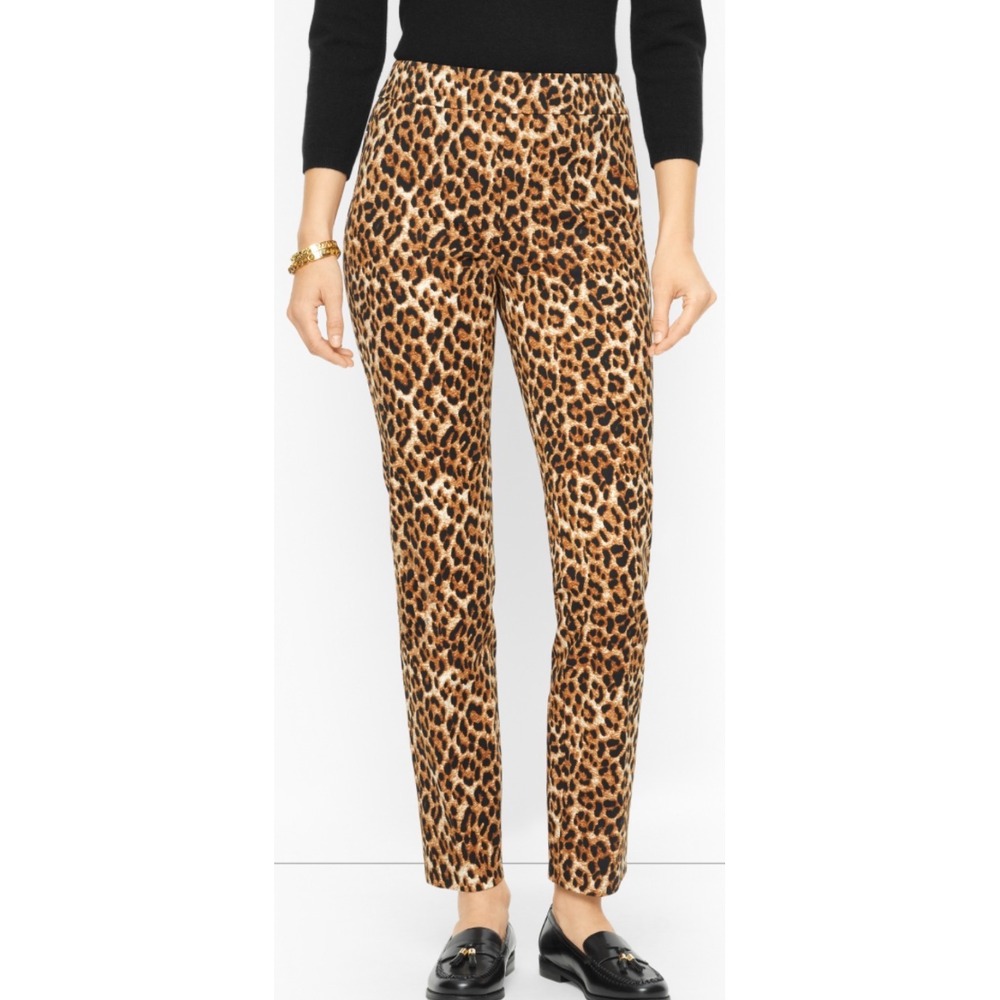 Talbots Chatham Ankle Pant 12 Leopard Animal Print Side Zip Stretch Trousers